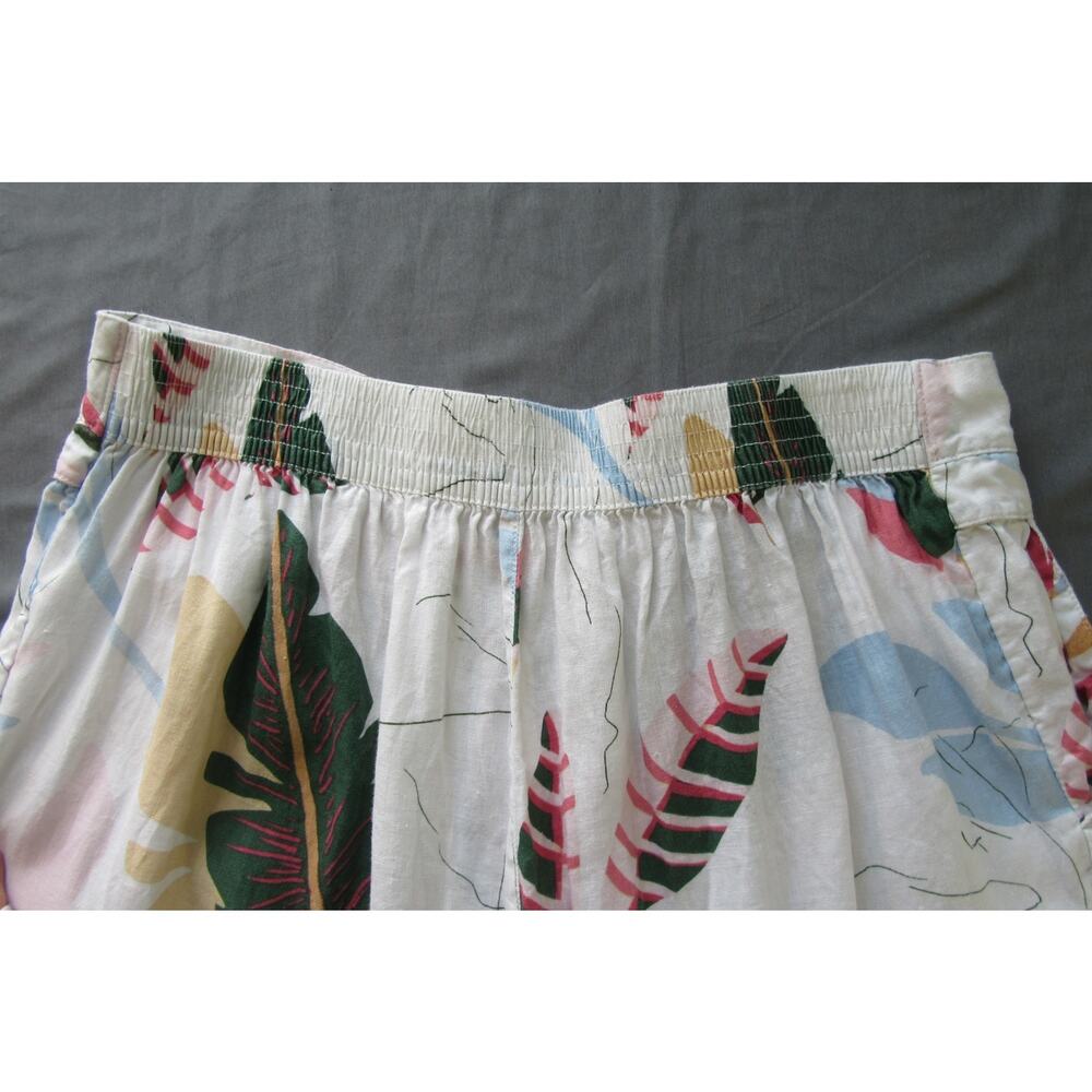 Cynthia Rowley 100% Linen Wide Leg Pull-On Crop Pants XL White Floral Beach Boho - Picture 3 of 11
